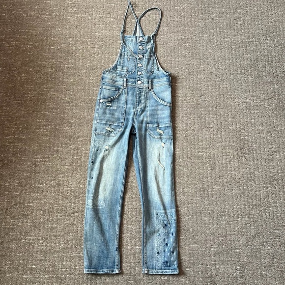 Pilcro Anthropologie Painters Denim Overalls Distressed Paisley/Floral Size 26 - Picture 2 of 8